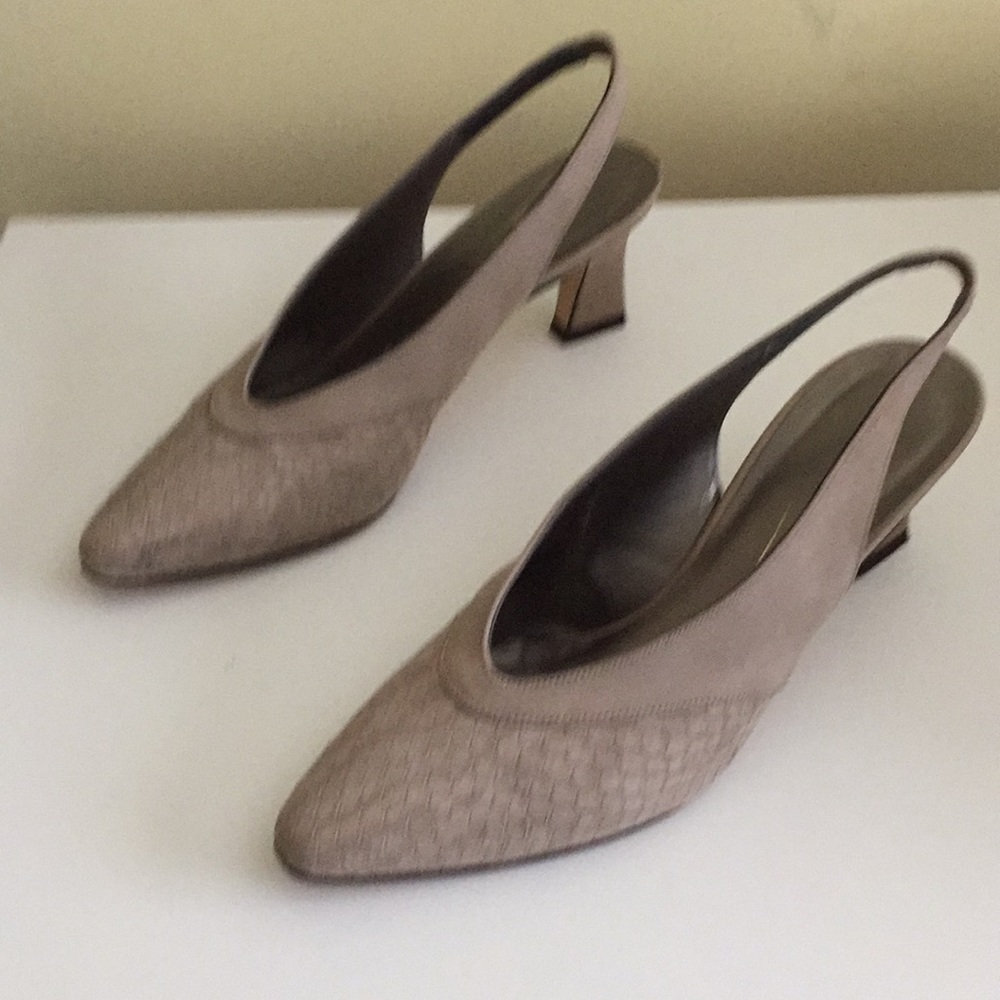 Taupe suede sling backs
